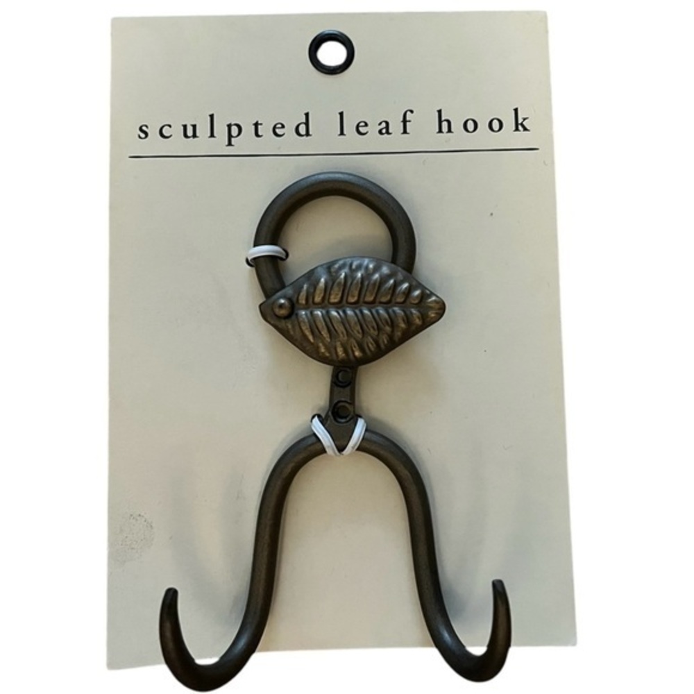 NWT PIER 1 IMPORTS matte bronze metal double prong sculpted leaf hook 3 avail.